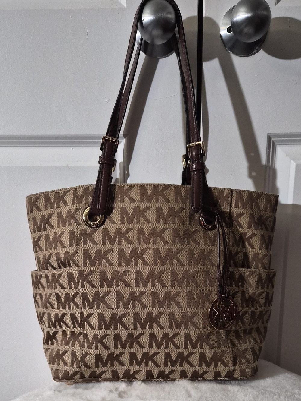 Michael Kors Tan and Brown Signature MK Tote